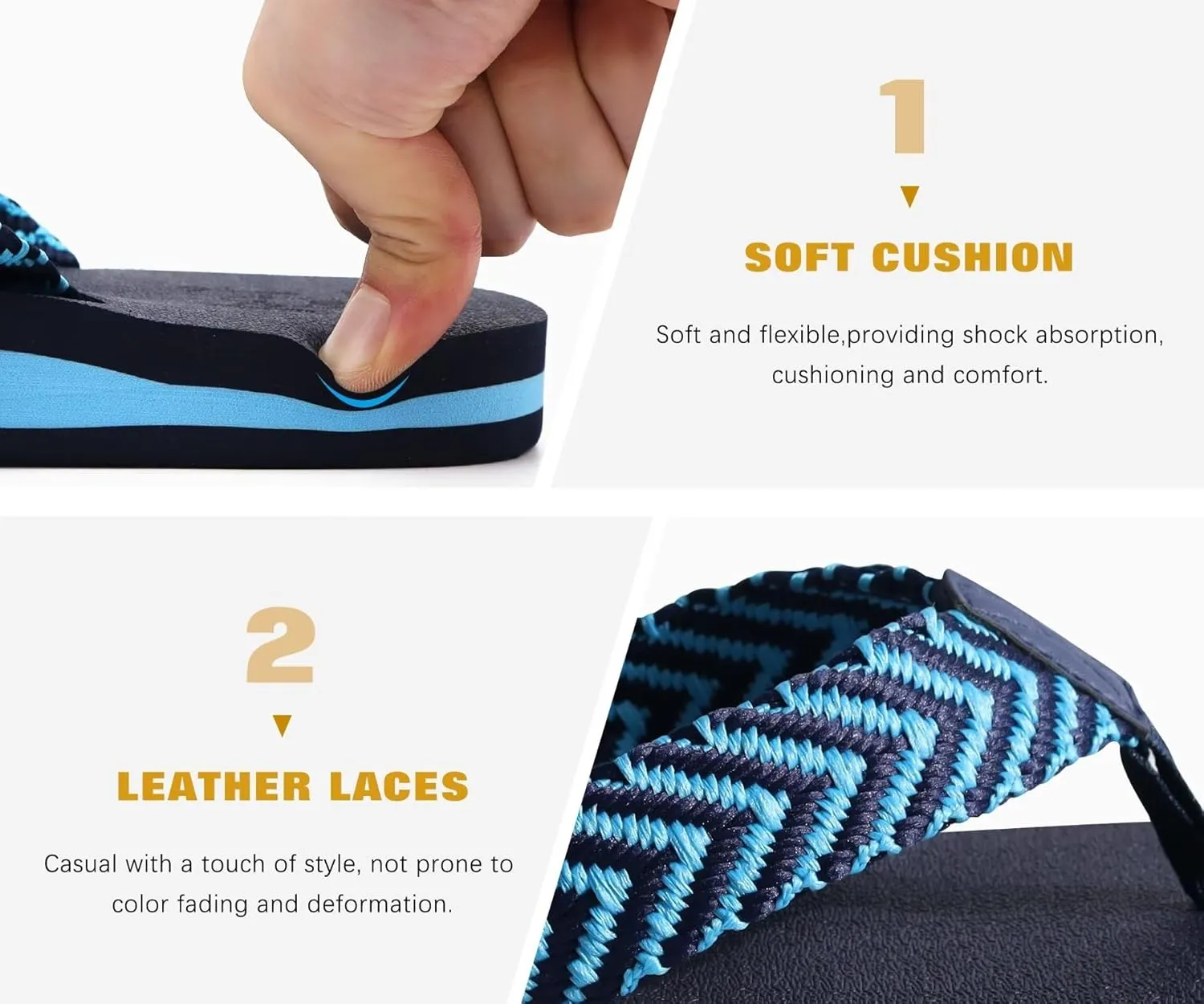 KuaiLu Men's Leather Flip Flops Arch Support Summer Beach Pool Water Thong Sandals Waterproof Rubber Walking Shoes