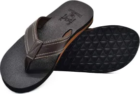 KuaiLu Men's Yoga Mat Leather Flip Flops with Arch Support Comfortable Cushion Walking Thong Sandals Slip On Indoor Outdoor