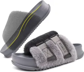 KuaiLu Women's Orthotic Slippers With Arch Support Soft Cushion Sandal Slippers for Woman Ladies Fashion Open Toe Faux Fur Platform Slipper Indoor Outdoor Size 6~12
