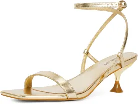 Modatope Kitten Heels for Women Open Square Toe Ankle Strap Sandals Low Heels Dress Shoes for Party