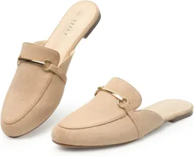MUSSHOE Mules for Woman Buckle Flats Comfortable Slip on Women Mules Flats Shoes Backless Loafers