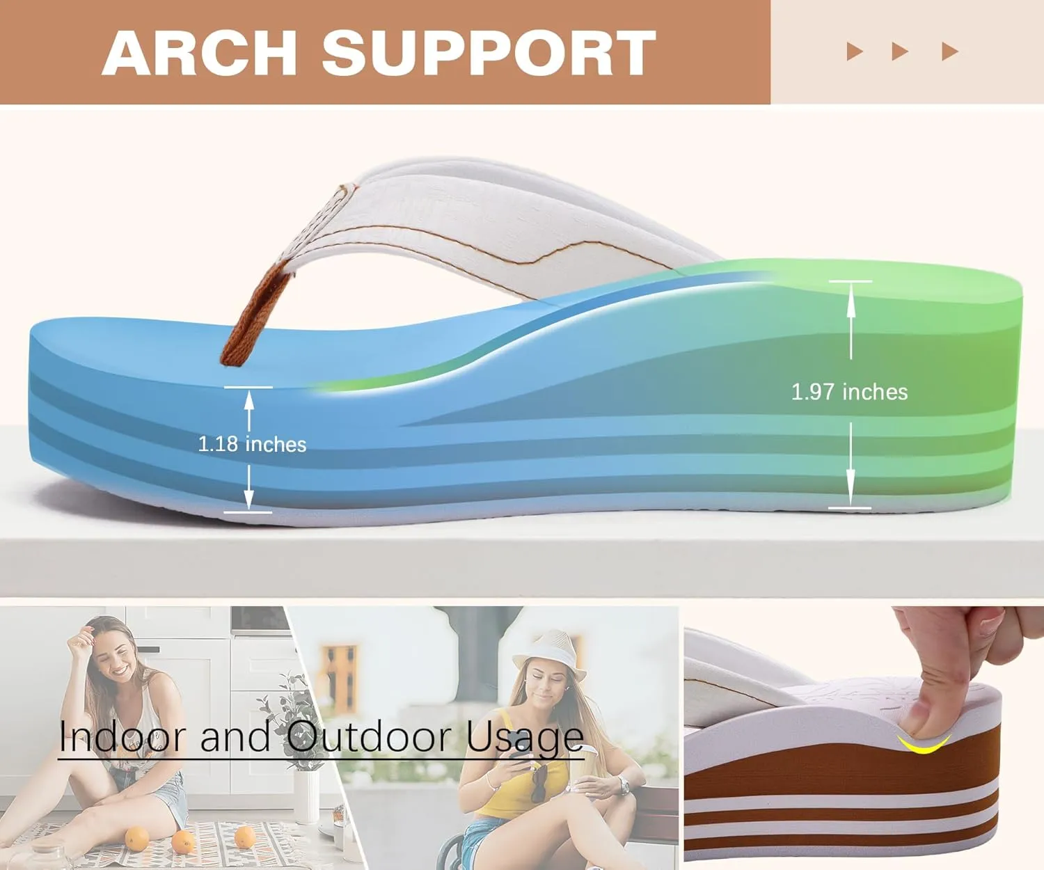 ONCAI Womens Platform Flip Flops Trendy Dressy Womans Summer Sandals with Comfortable Flatform Arch Support Walking Outdoor Rubber Soles (US Size 5-11)
