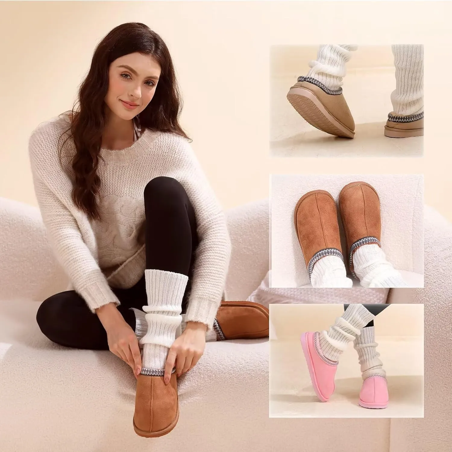 OOW Slippers for Women Indoor and Outdoor Fuzzy Slippers Womens House Shoes