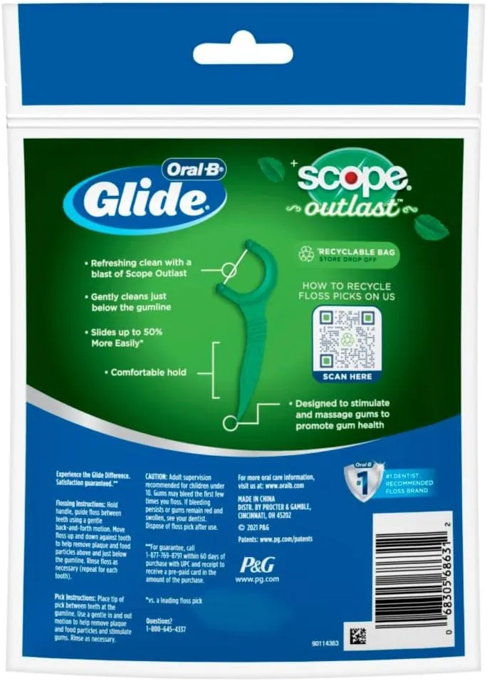 Oral-B Glide Complete Floss Picks, Dental Floss Picks, Scope Outlast, 75-ct, Toothpicks Floss Picks