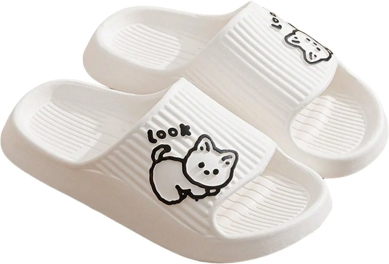 OYOANGLE Women's Open Toe Slippers Non Slip Indoor Bathroom Shower Cartoon Print Slides