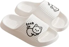OYOANGLE Women's Open Toe Slippers Non Slip Indoor Bathroom Shower Cartoon Print Slides