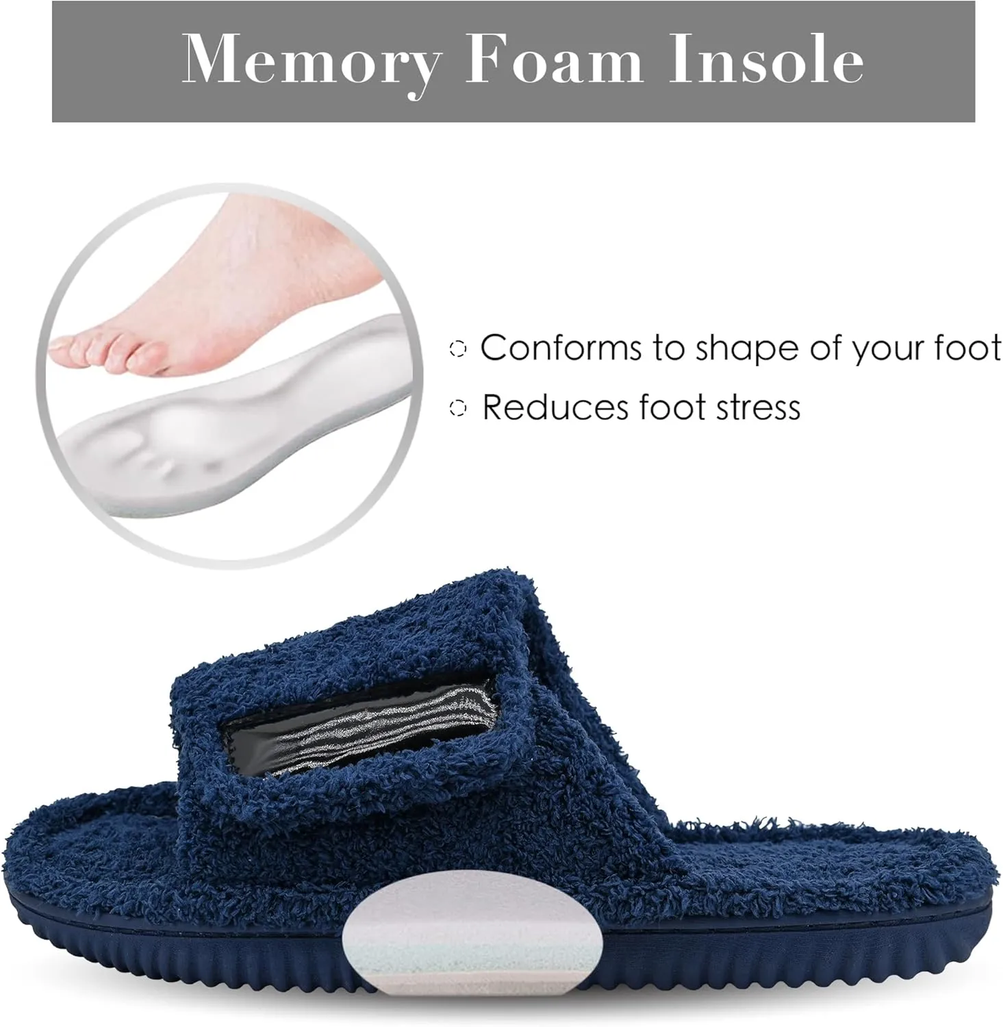 Panda Bros Adjustable House Slippers for Men Soft Open Toe Breathable Indoor Outdoor Slip on Slides Slippers with Memory Foam for Home Bedroom