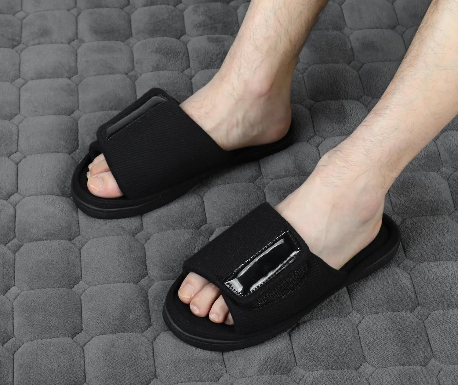 Panda Bros Adjustable House Slippers for Men Soft Open Toe Breathable Indoor Outdoor Slip on Slides Slippers with Memory Foam for Home Bedroom