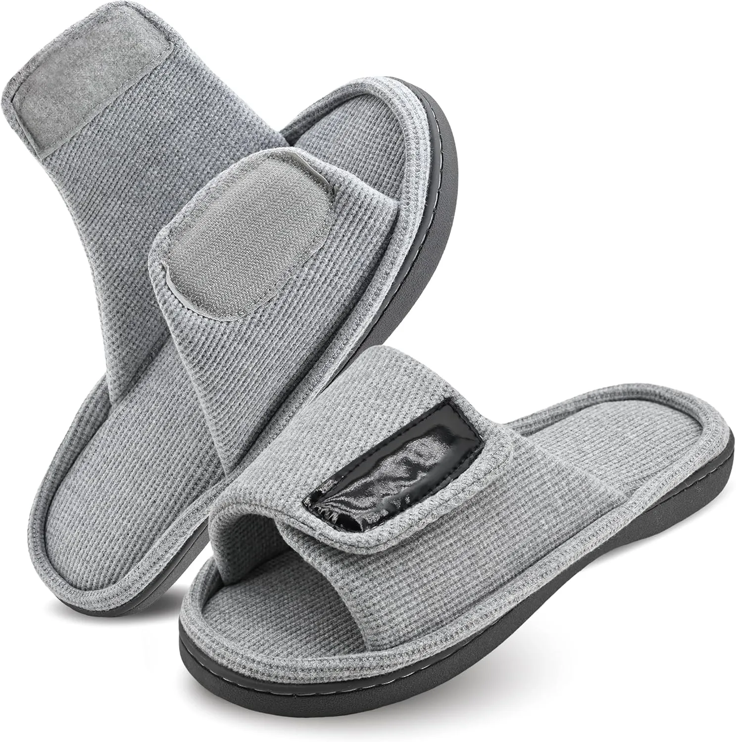 Panda Bros Adjustable House Slippers for Men Soft Open Toe Breathable Indoor Outdoor Slip on Slides Slippers with Memory Foam for Home Bedroom