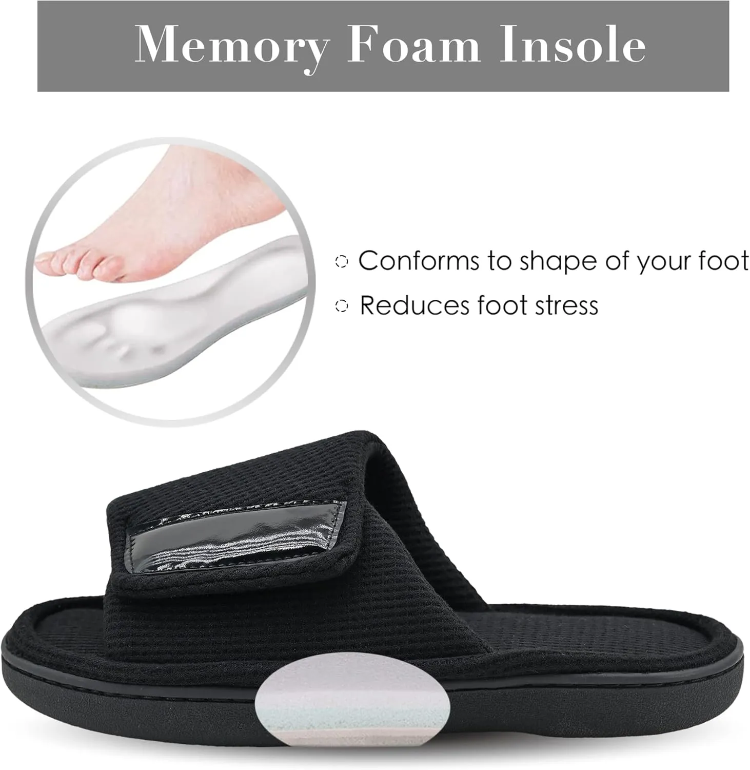 Panda Bros Adjustable House Slippers for Men Soft Open Toe Breathable Indoor Outdoor Slip on Slides Slippers with Memory Foam for Home Bedroom