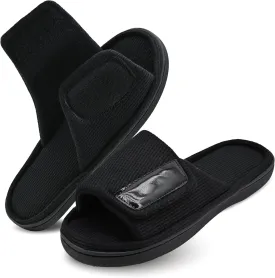 Panda Bros Adjustable House Slippers for Men Soft Open Toe Breathable Indoor Outdoor Slip on Slides Slippers with Memory Foam for Home Bedroom