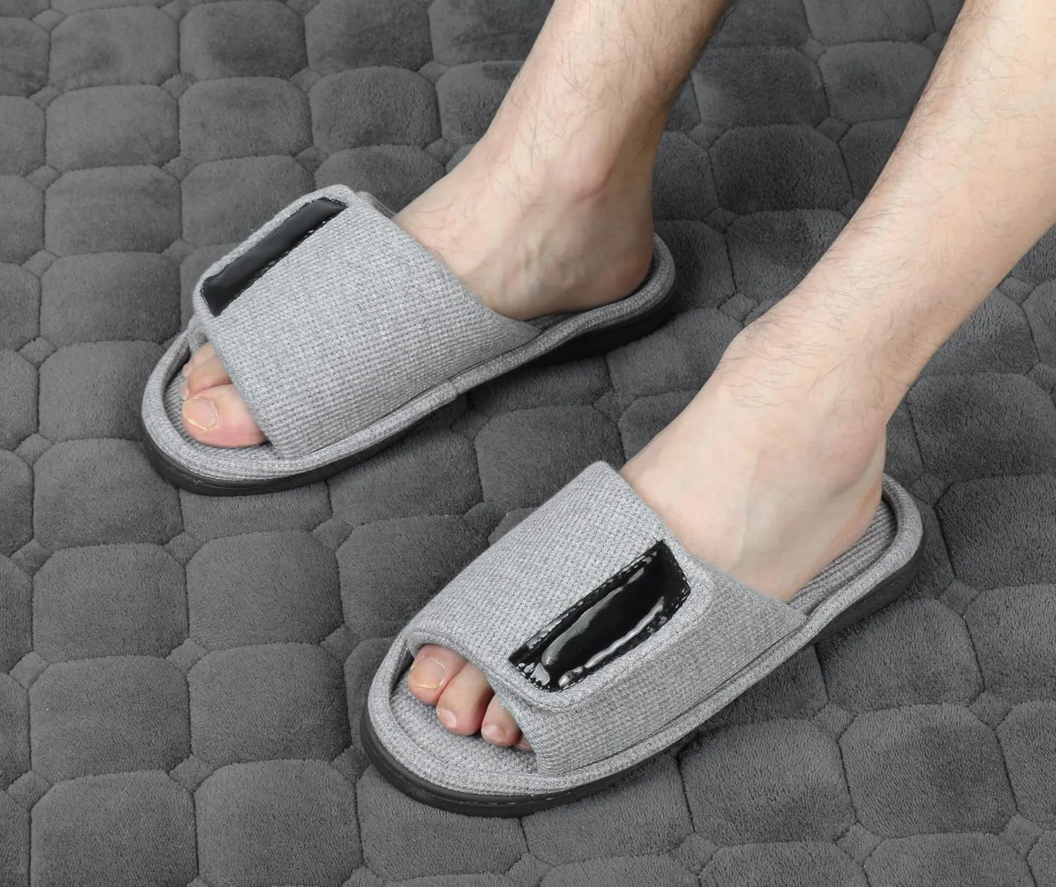 Panda Bros Adjustable House Slippers for Men Soft Open Toe Breathable Indoor Outdoor Slip on Slides Slippers with Memory Foam for Home Bedroom