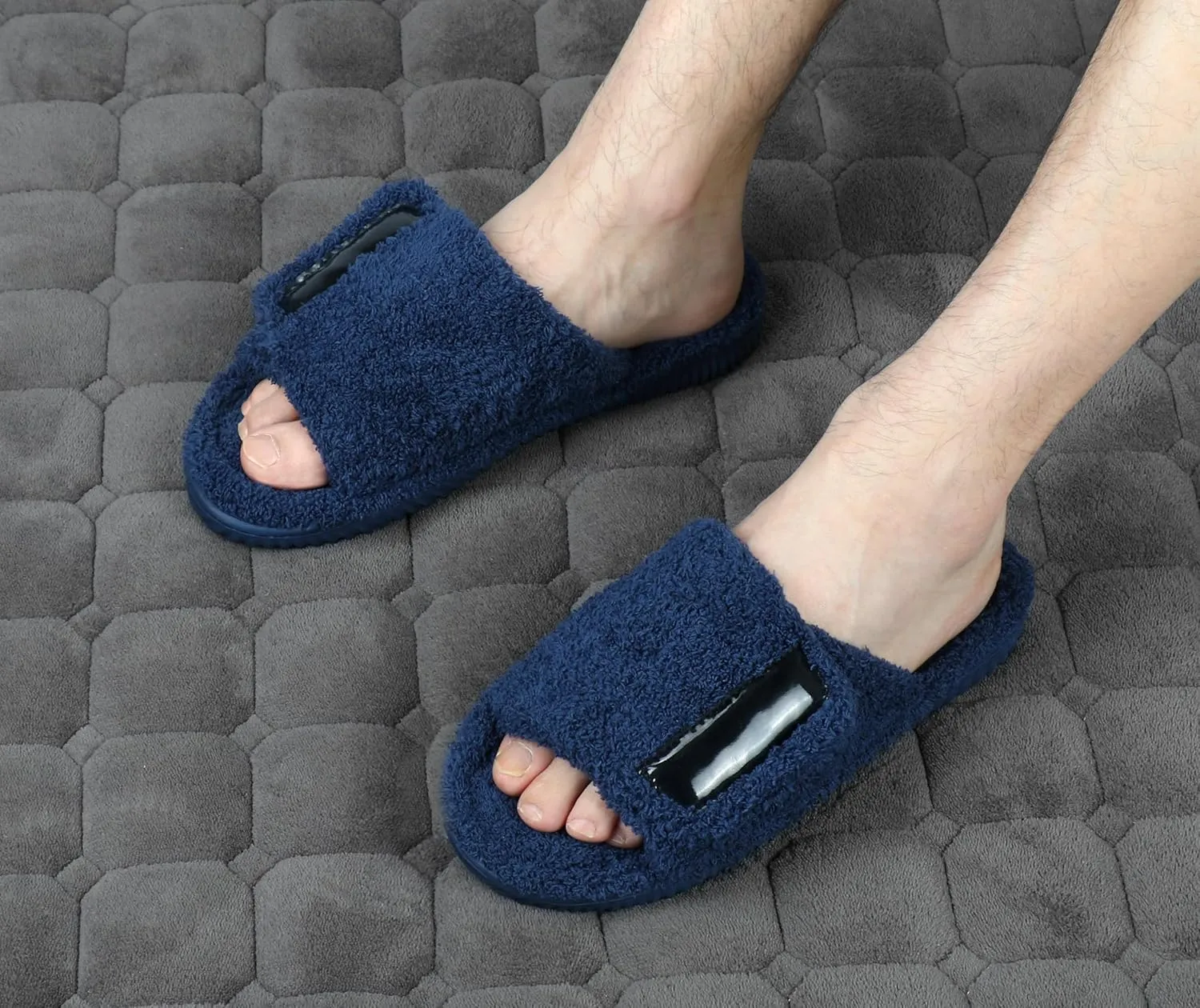 Panda Bros Adjustable House Slippers for Men Soft Open Toe Breathable Indoor Outdoor Slip on Slides Slippers with Memory Foam for Home Bedroom