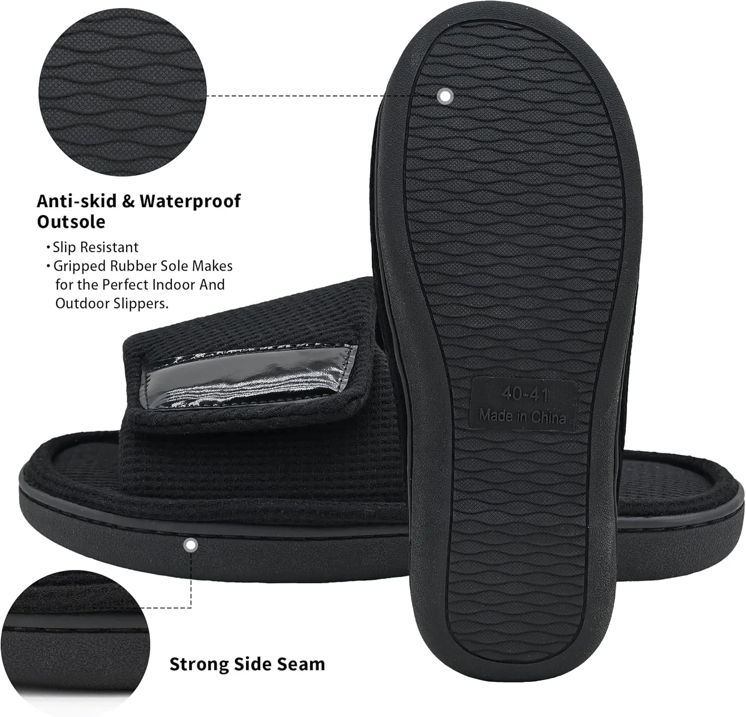 Panda Bros Adjustable House Slippers for Men Soft Open Toe Breathable Indoor Outdoor Slip on Slides Slippers with Memory Foam for Home Bedroom
