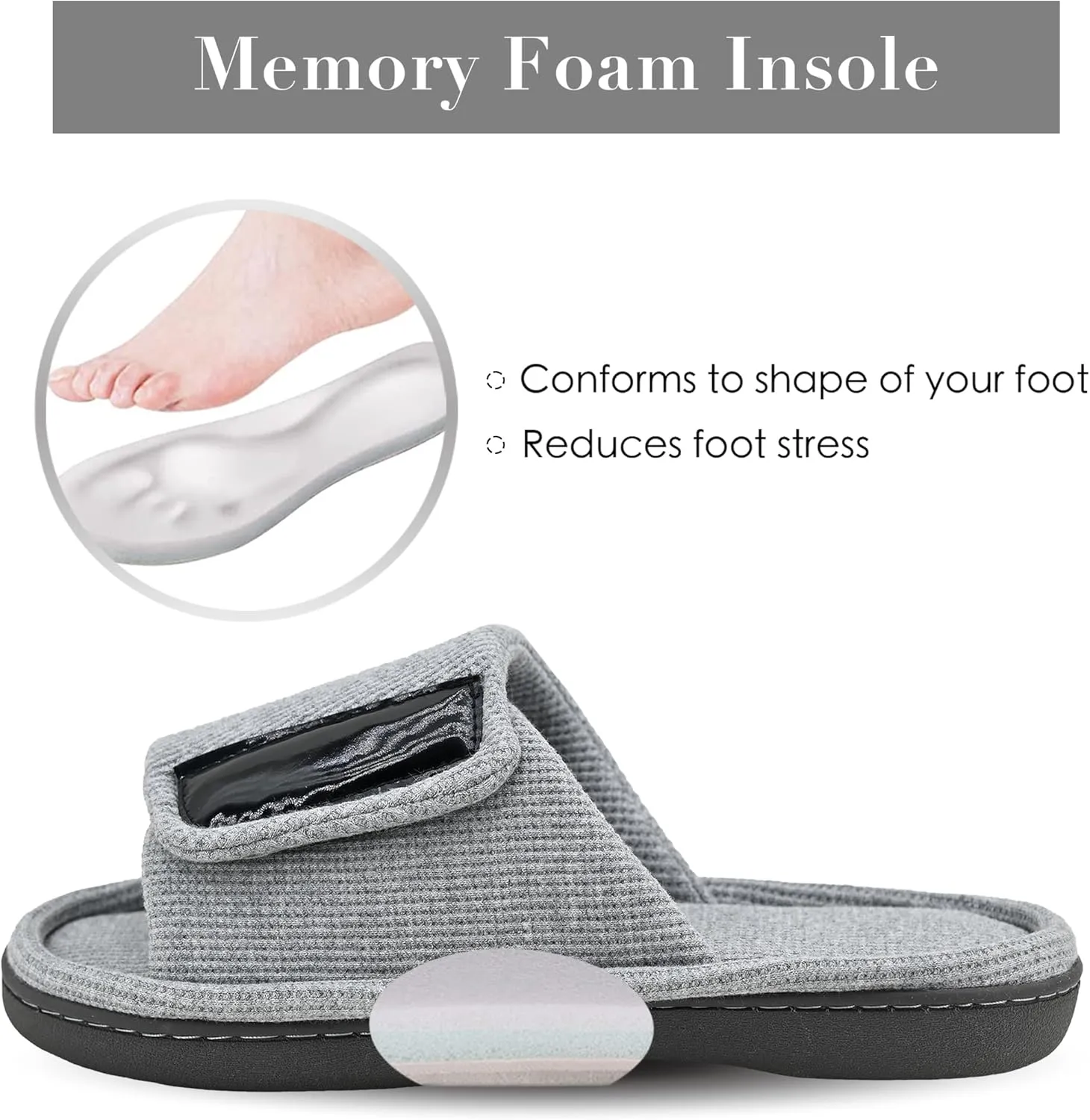 Panda Bros Adjustable House Slippers for Men Soft Open Toe Breathable Indoor Outdoor Slip on Slides Slippers with Memory Foam for Home Bedroom