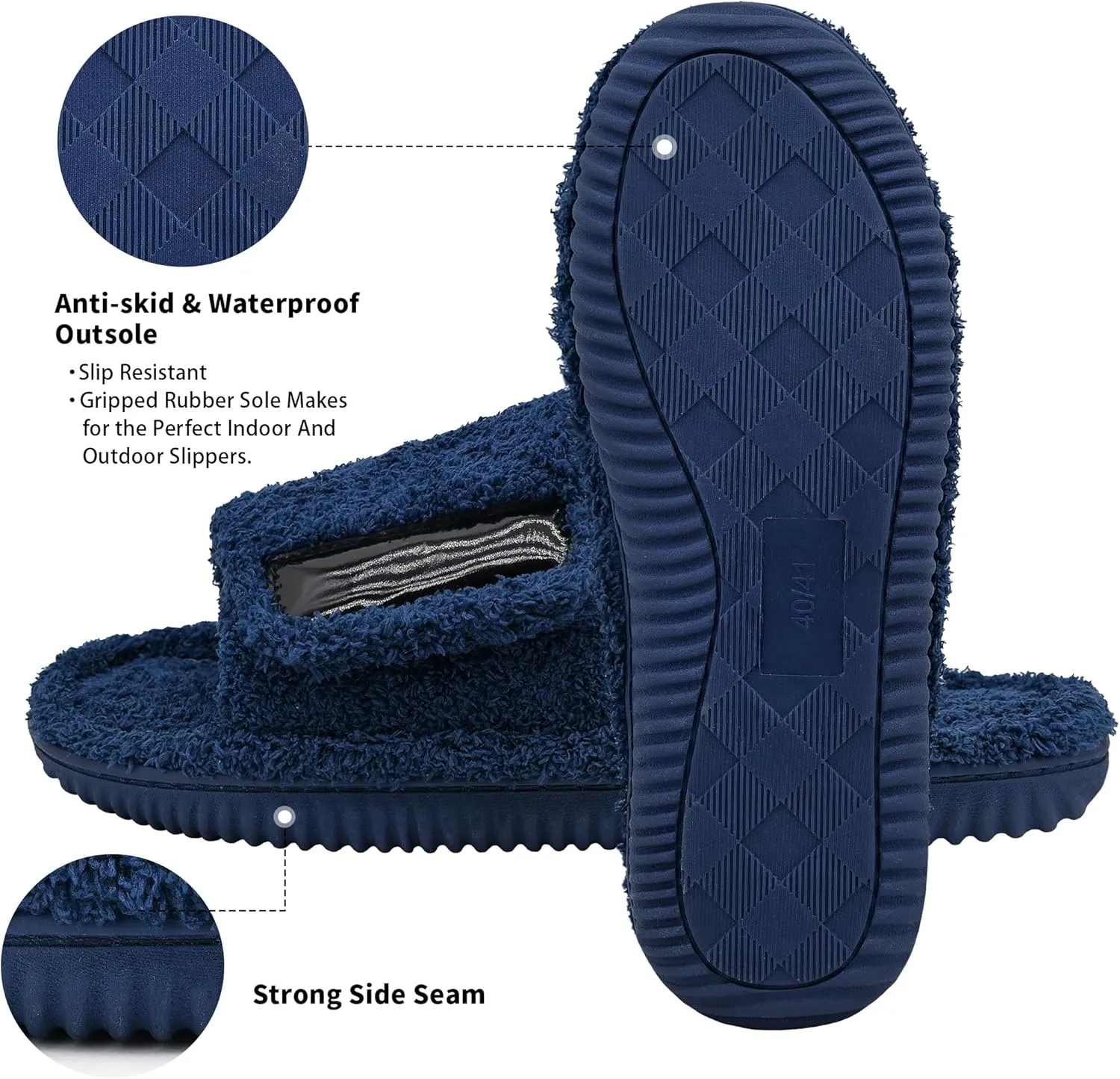 Panda Bros Adjustable House Slippers for Men Soft Open Toe Breathable Indoor Outdoor Slip on Slides Slippers with Memory Foam for Home Bedroom