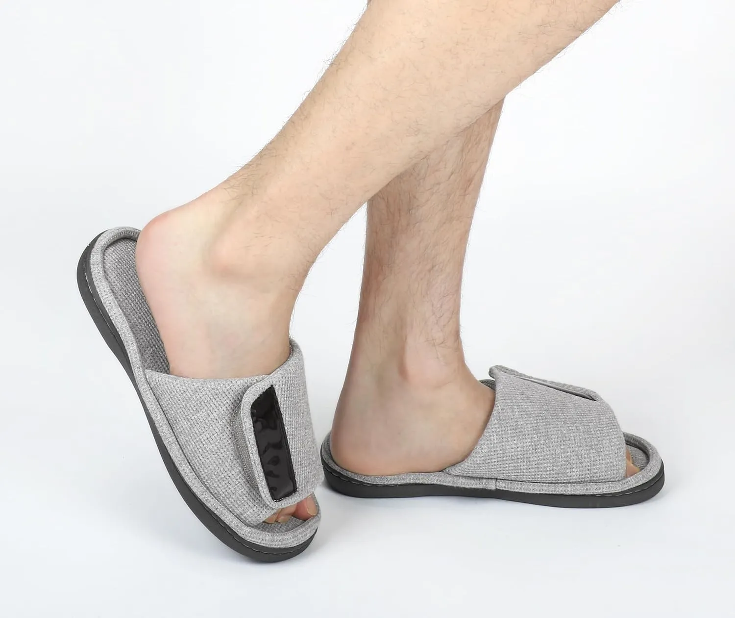 Panda Bros Adjustable House Slippers for Men Soft Open Toe Breathable Indoor Outdoor Slip on Slides Slippers with Memory Foam for Home Bedroom