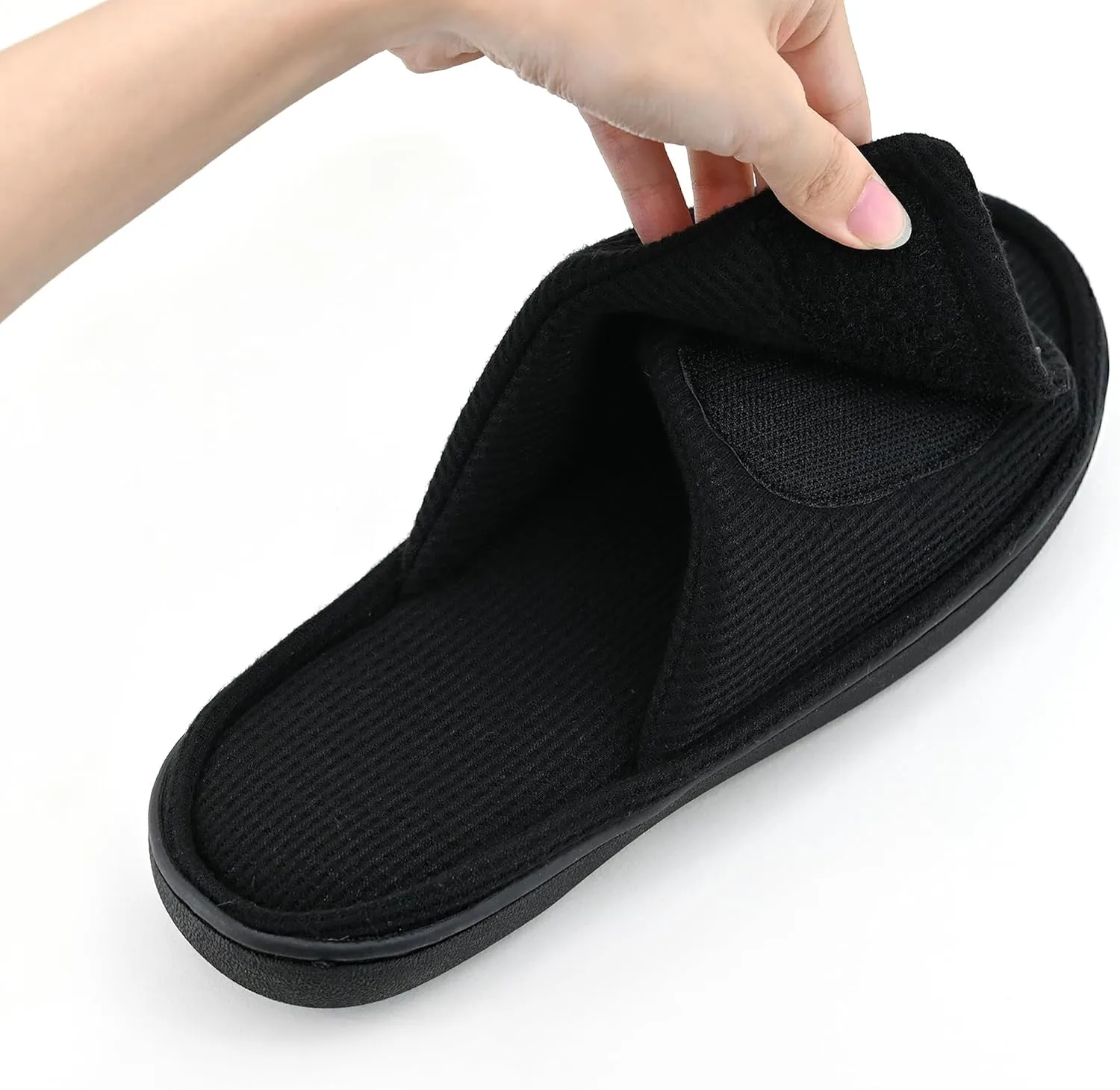 Panda Bros Adjustable House Slippers for Men Soft Open Toe Breathable Indoor Outdoor Slip on Slides Slippers with Memory Foam for Home Bedroom
