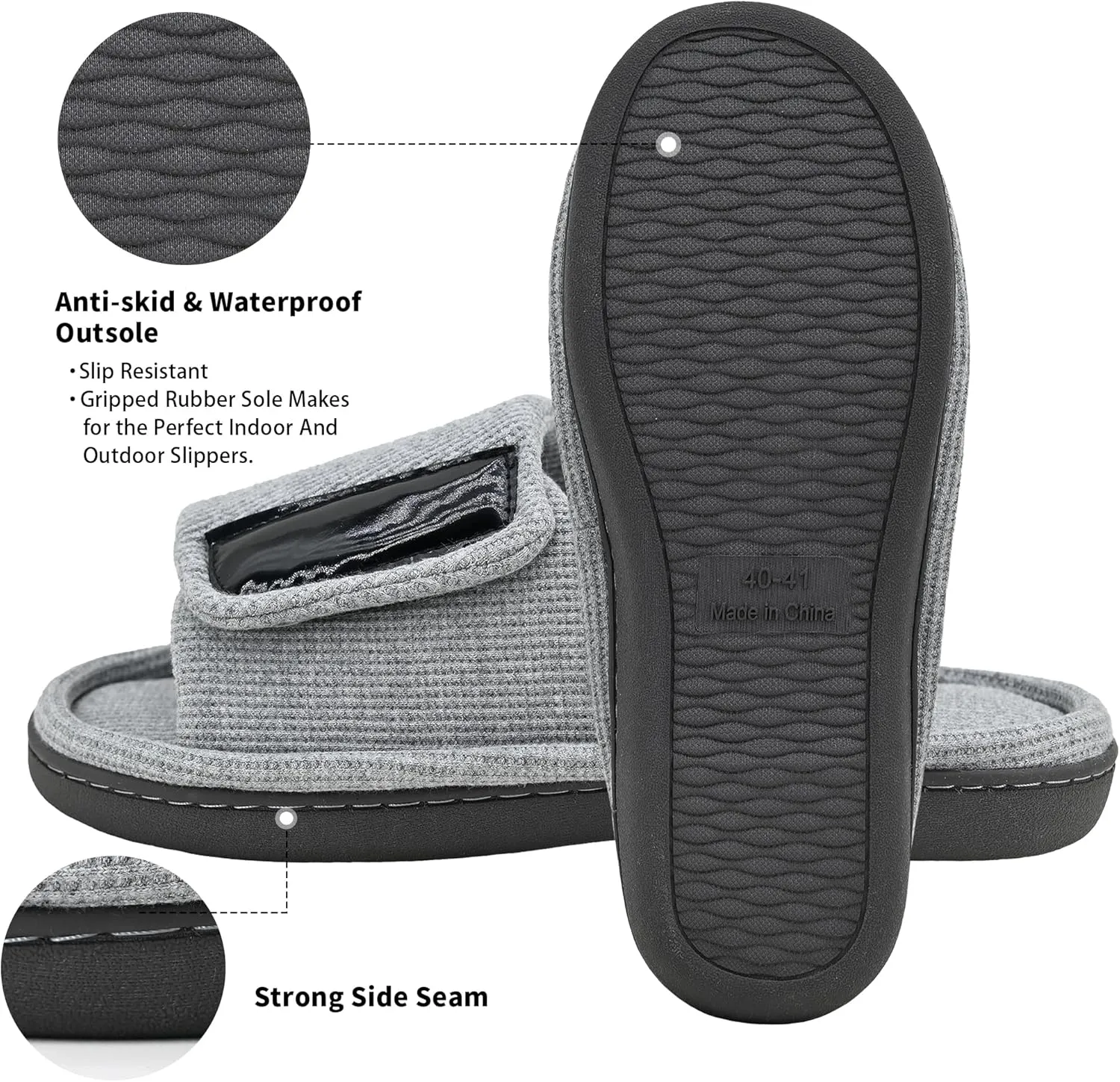Panda Bros Adjustable House Slippers for Men Soft Open Toe Breathable Indoor Outdoor Slip on Slides Slippers with Memory Foam for Home Bedroom