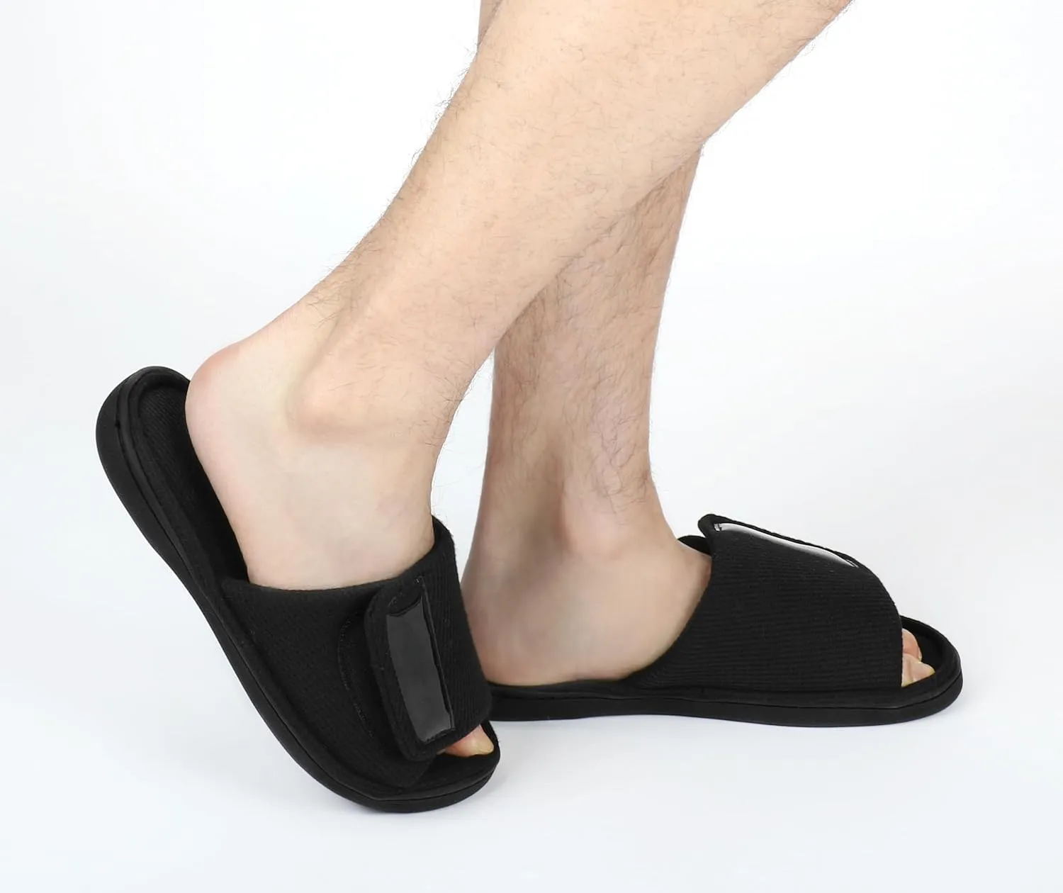Panda Bros Adjustable House Slippers for Men Soft Open Toe Breathable Indoor Outdoor Slip on Slides Slippers with Memory Foam for Home Bedroom