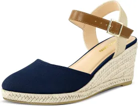 PIZZ ANNU Women's Espadrille Low Wedge Heel Sandals with Buckle Ankle Strap Close Toe Casual Dressy Summer Platform Shoes