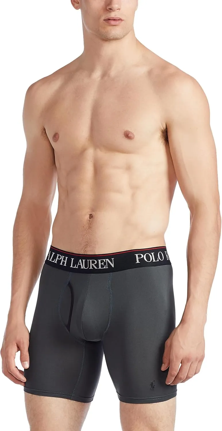 POLO RALPH LAUREN Men's 4D Flex Cooling Microfiber Boxer Briefs & Long Leg Boxer Briefs, 3 Pack