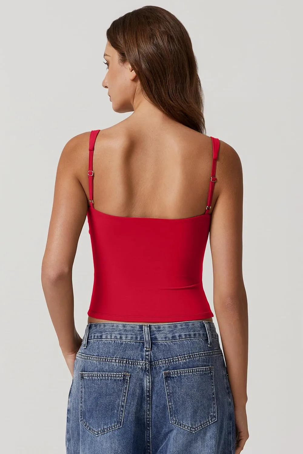 QINSEN Women's V Neck Tank Tops Double Lined Adjustable Strap Camisole Shirt