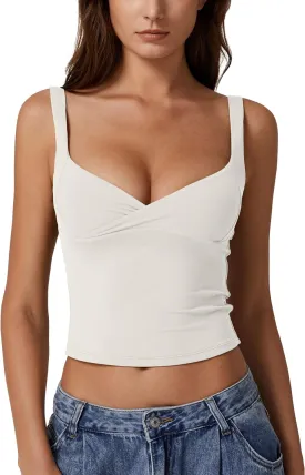 QINSEN Women's V Neck Tank Tops Double Lined Adjustable Strap Camisole Shirt