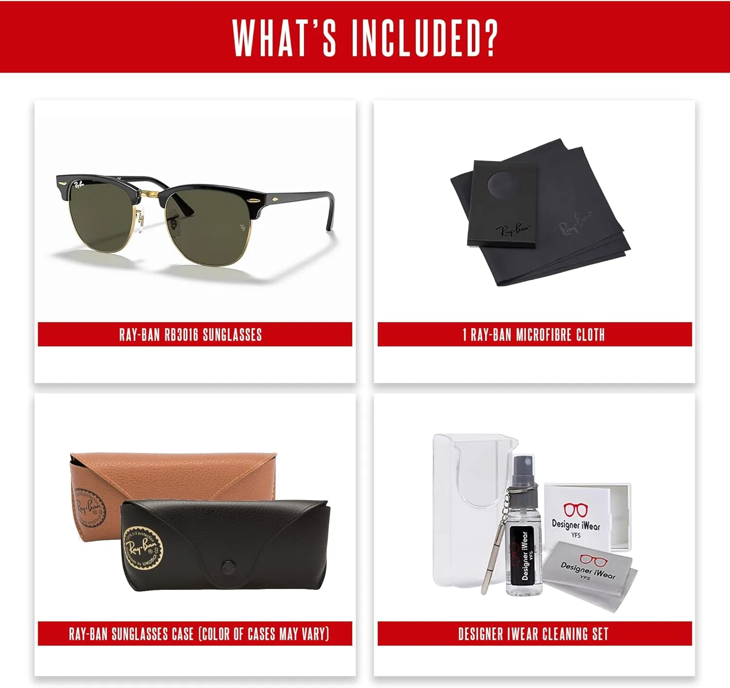 Ray-Ban RB3016 CLUBMASTER Sunglasses For Men For Women   BUNDLE with Designer iWear Eyewear Care Kit