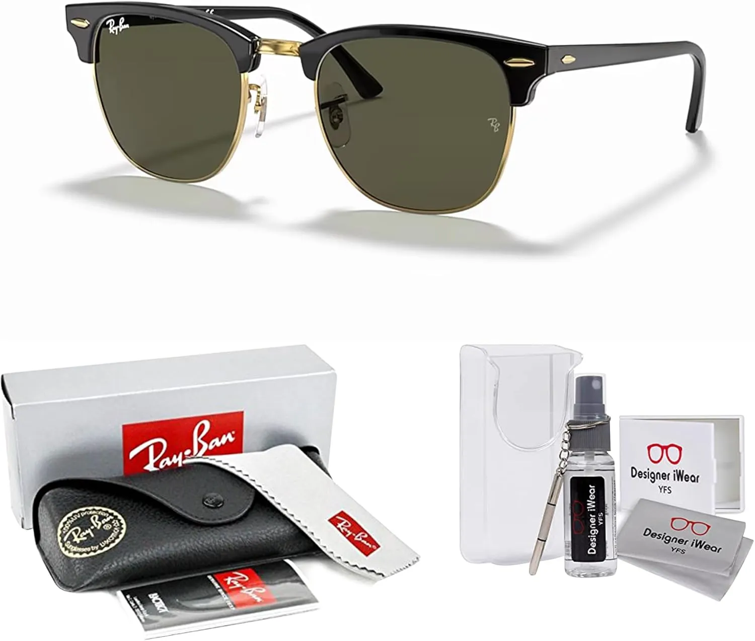 Ray-Ban RB3016 CLUBMASTER Sunglasses For Men For Women   BUNDLE with Designer iWear Eyewear Care Kit