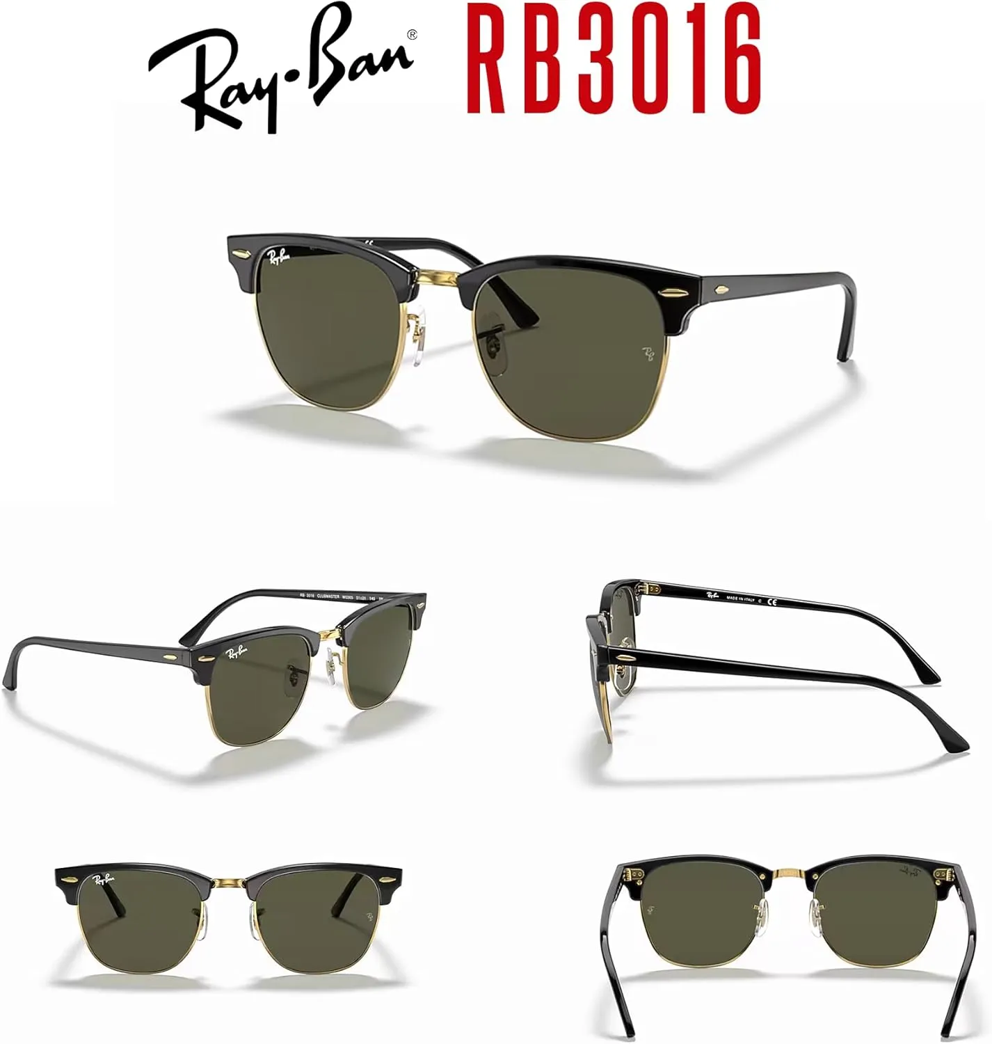 Ray-Ban RB3016 CLUBMASTER Sunglasses For Men For Women   BUNDLE with Designer iWear Eyewear Care Kit