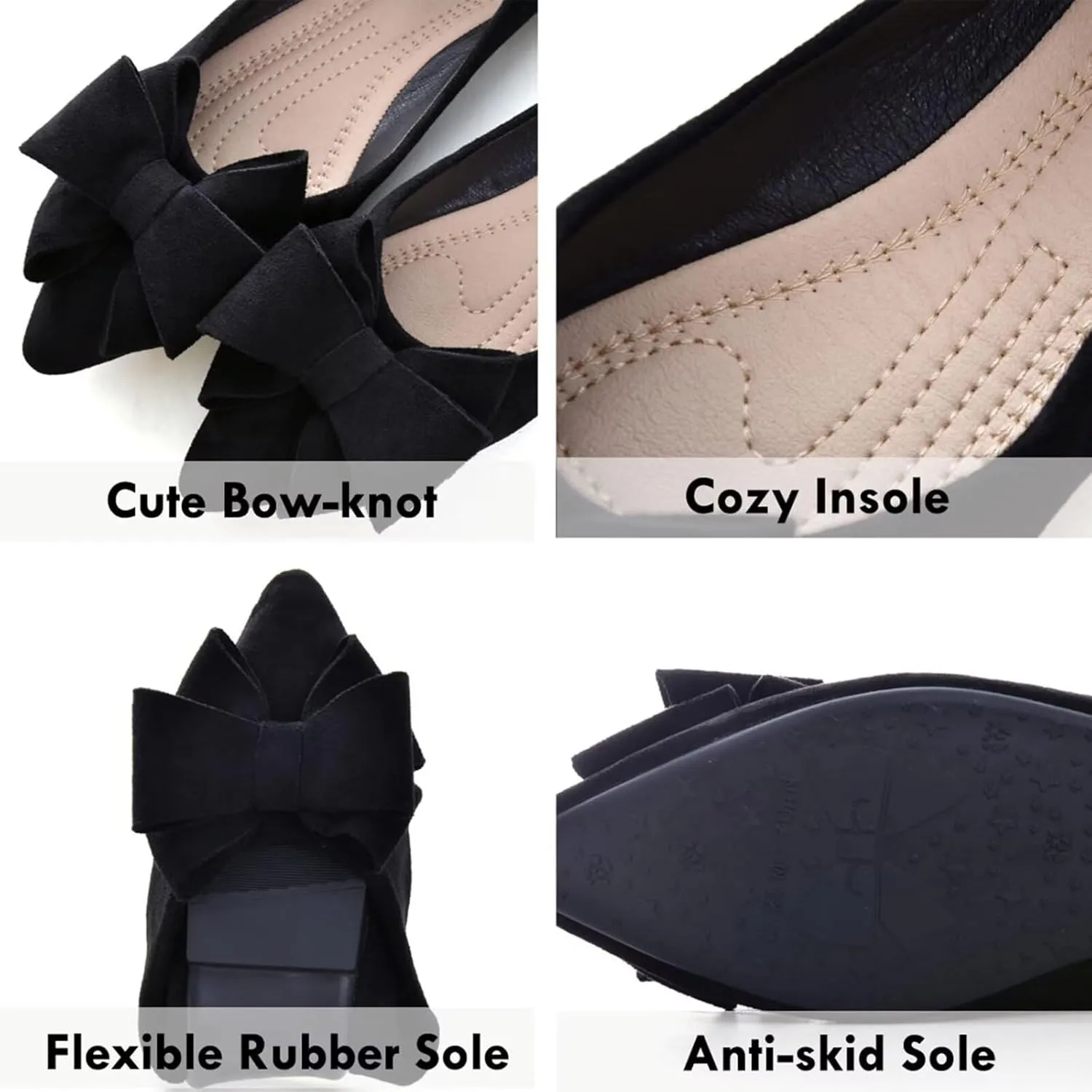SAILING LU Bowknot Ballet Flats Womens Pointy Toe Casual Flat Shoes Suede Dress Shoes Wear to Work Slip On Moccasins