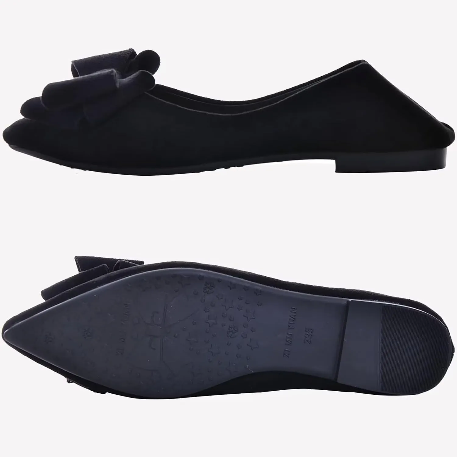 SAILING LU Bowknot Ballet Flats Womens Pointy Toe Casual Flat Shoes Suede Dress Shoes Wear to Work Slip On Moccasins