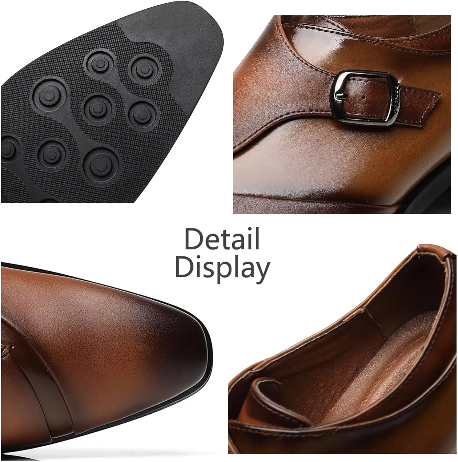 SANNAX Monk Strap Mens Dress Loafer Shoes Plain Toe Classic Oxfords Shoes for Formal Business Wedding