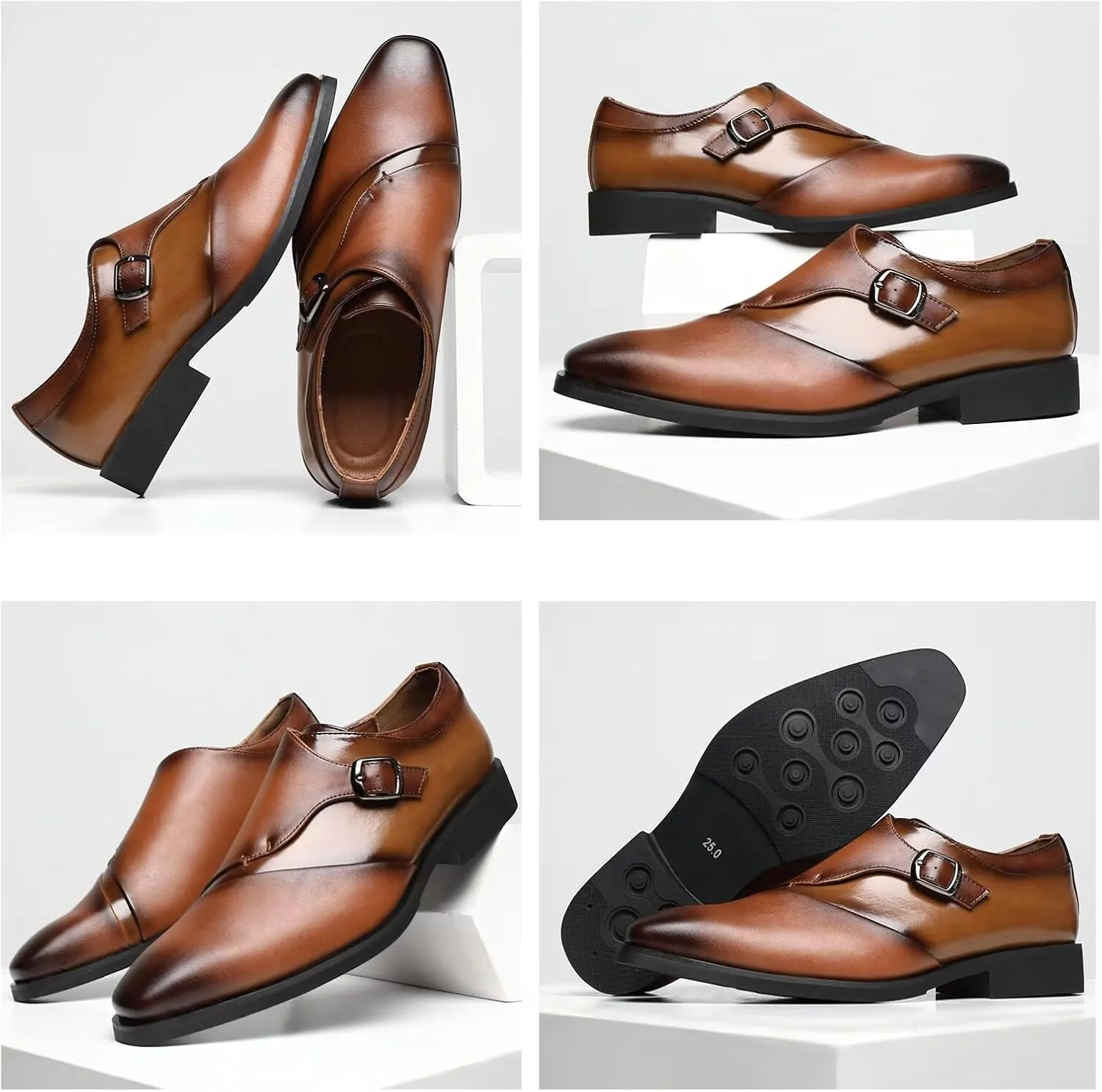 SANNAX Monk Strap Mens Dress Loafer Shoes Plain Toe Classic Oxfords Shoes for Formal Business Wedding
