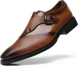 SANNAX Monk Strap Mens Dress Loafer Shoes Plain Toe Classic Oxfords Shoes for Formal Business Wedding