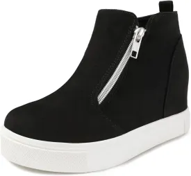shoeslocker Girls Wedge Sneakers Ankle Platform Sneakers for Girls Nonslip Fashion Shoes with Double Side Zippers