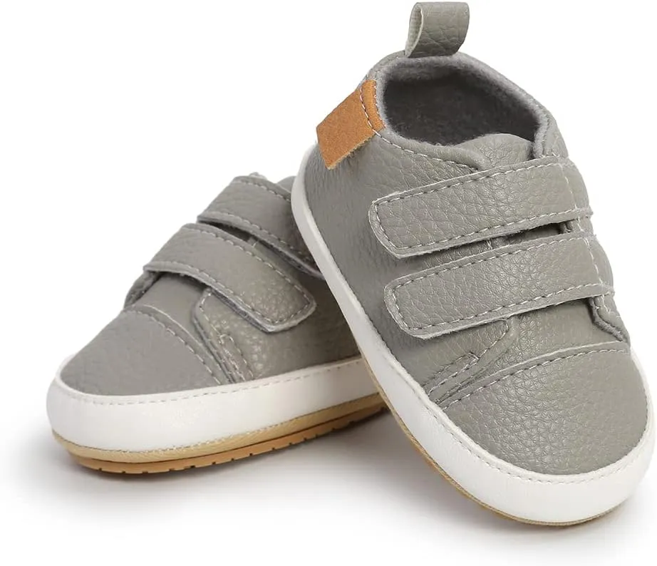SOFMUO Baby Boys Girls High Top Ankle PU Leather Sneakers Soft Rubber Sole Infant Moccasins Newborn Oxford Loafers Anti-Slip Toddler Wedding Uniform Dress Shoes