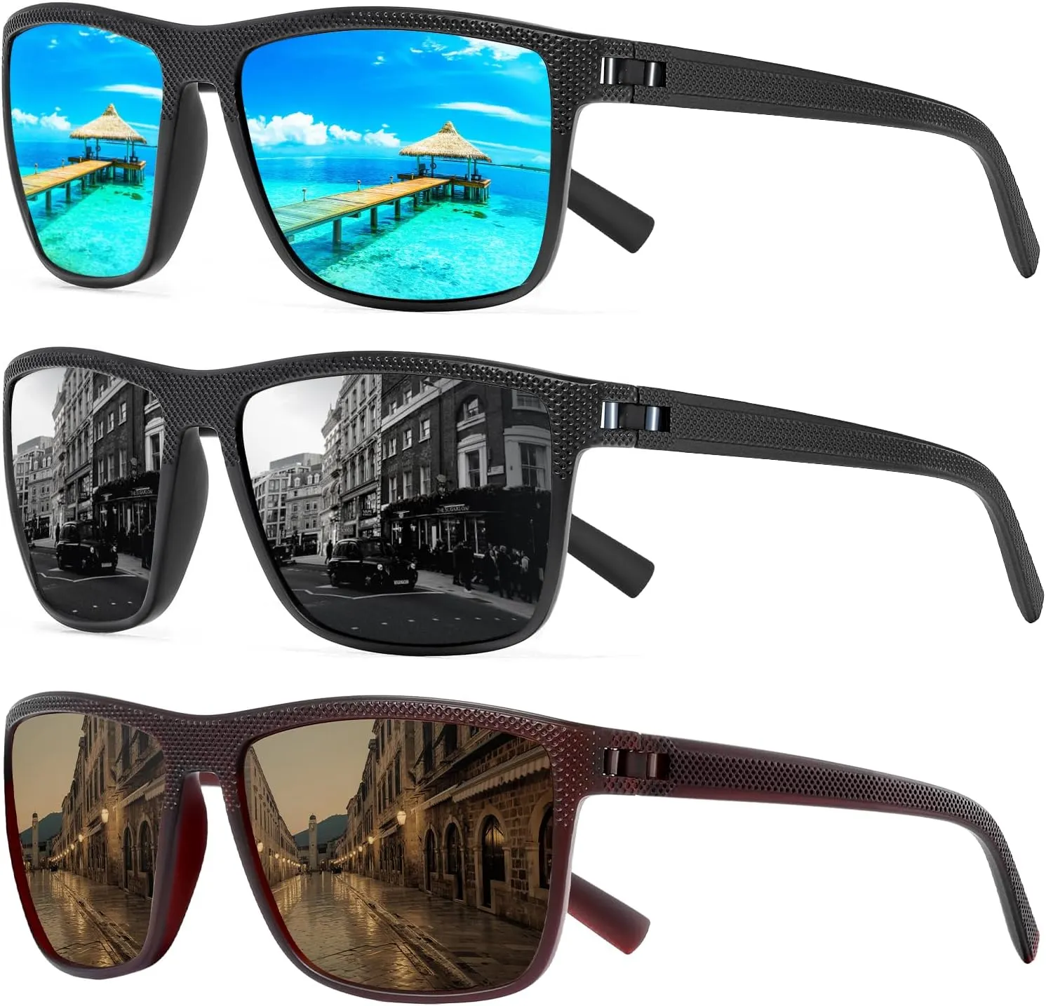 Square Polarized Sunglasses for Men and Women Lightweight Frame Sun Glasses with UV Protection