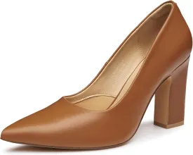 Trary Heels for Women Closed Pointed Toe Chunky Pumps Shoes Women Block High Heels Comfortable Slip-On Dress Office Party Wedding Shoes 3.54" Heel