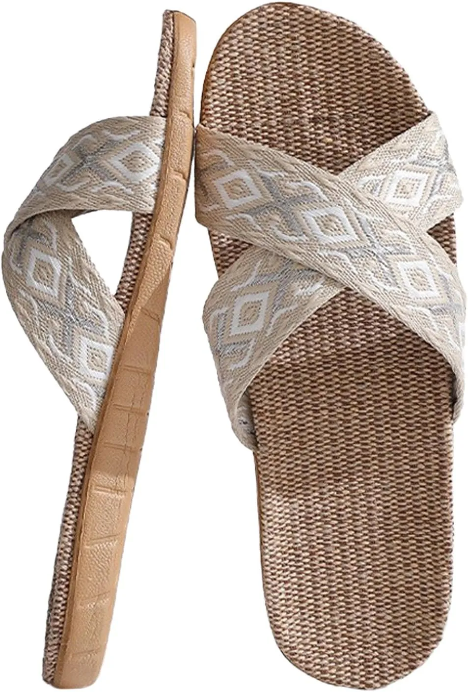 Unisex Linen Slippers Summer Skidproof Indoor Slippers Flax Men Women Boho House Slipper Open-Toe Breathable Beach Shoes