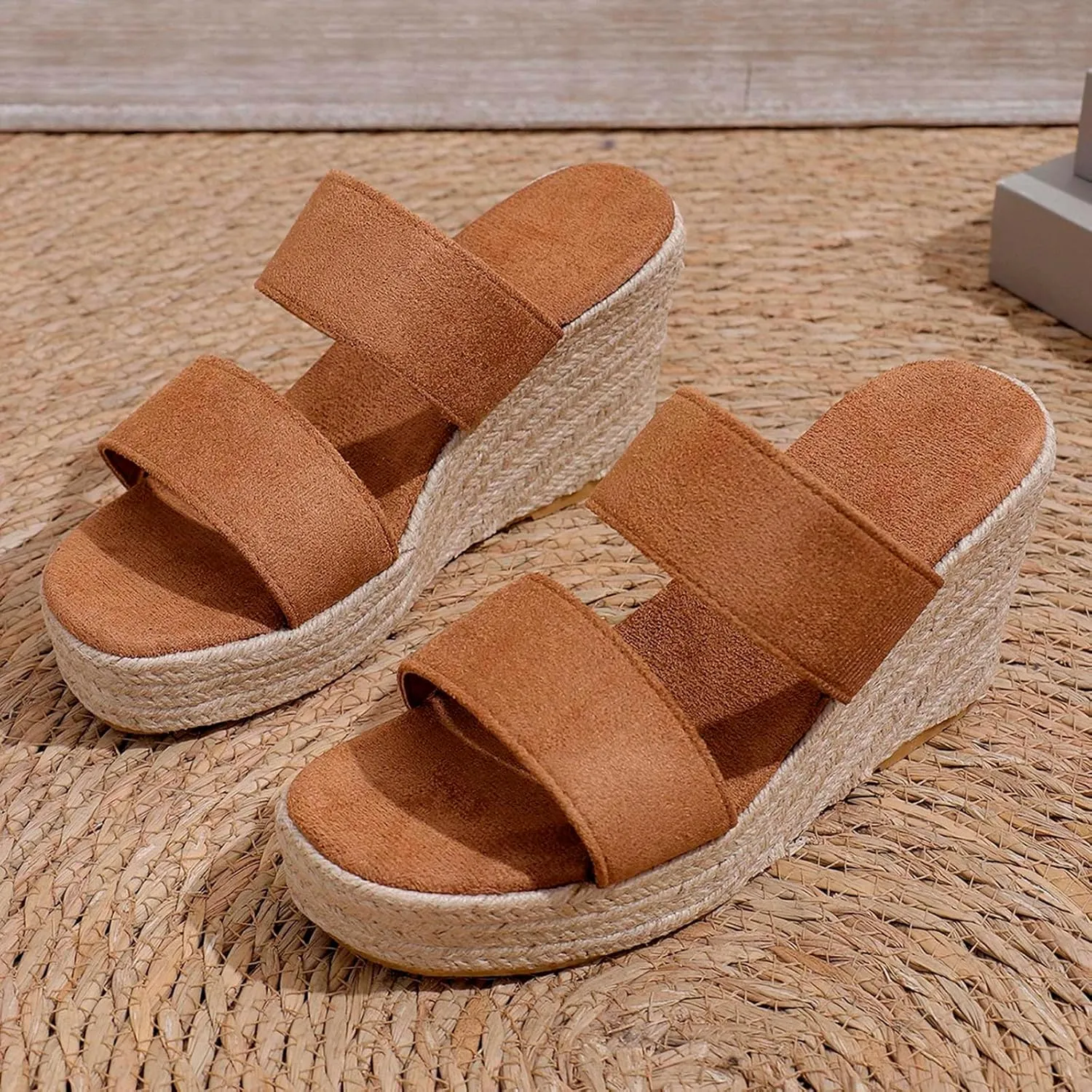 Wedge Sandals for Women Open Toe Slip on Platform Slides Comfort Sandal Backless Wedges Heel Beach Slipper Summer Shoe