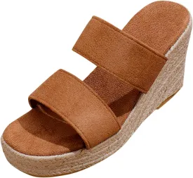 Wedge Sandals for Women Open Toe Slip on Platform Slides Comfort Sandal Backless Wedges Heel Beach Slipper Summer Shoe