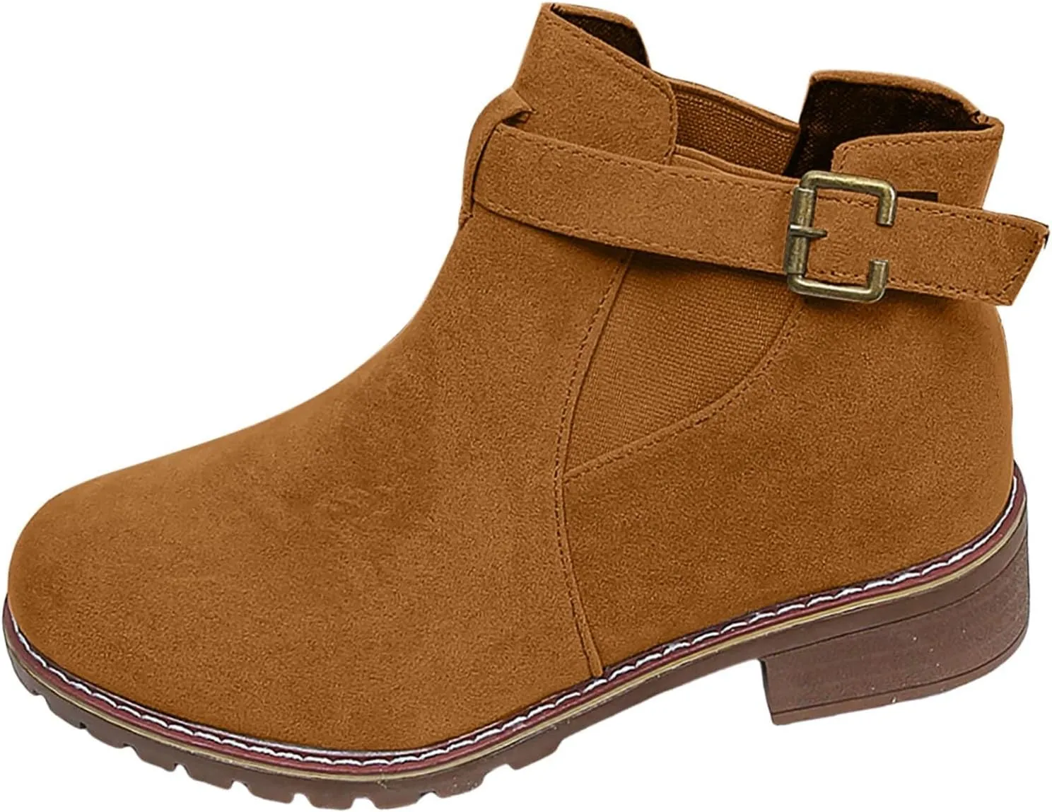 Womens Ankle Boots Round Toe Low Heel Comfort Elastic Booties Casual Dress Fall Short Short Boots with Buckle Strap