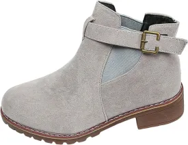 Womens Ankle Boots Round Toe Low Heel Comfort Elastic Booties Casual Dress Fall Short Short Boots with Buckle Strap