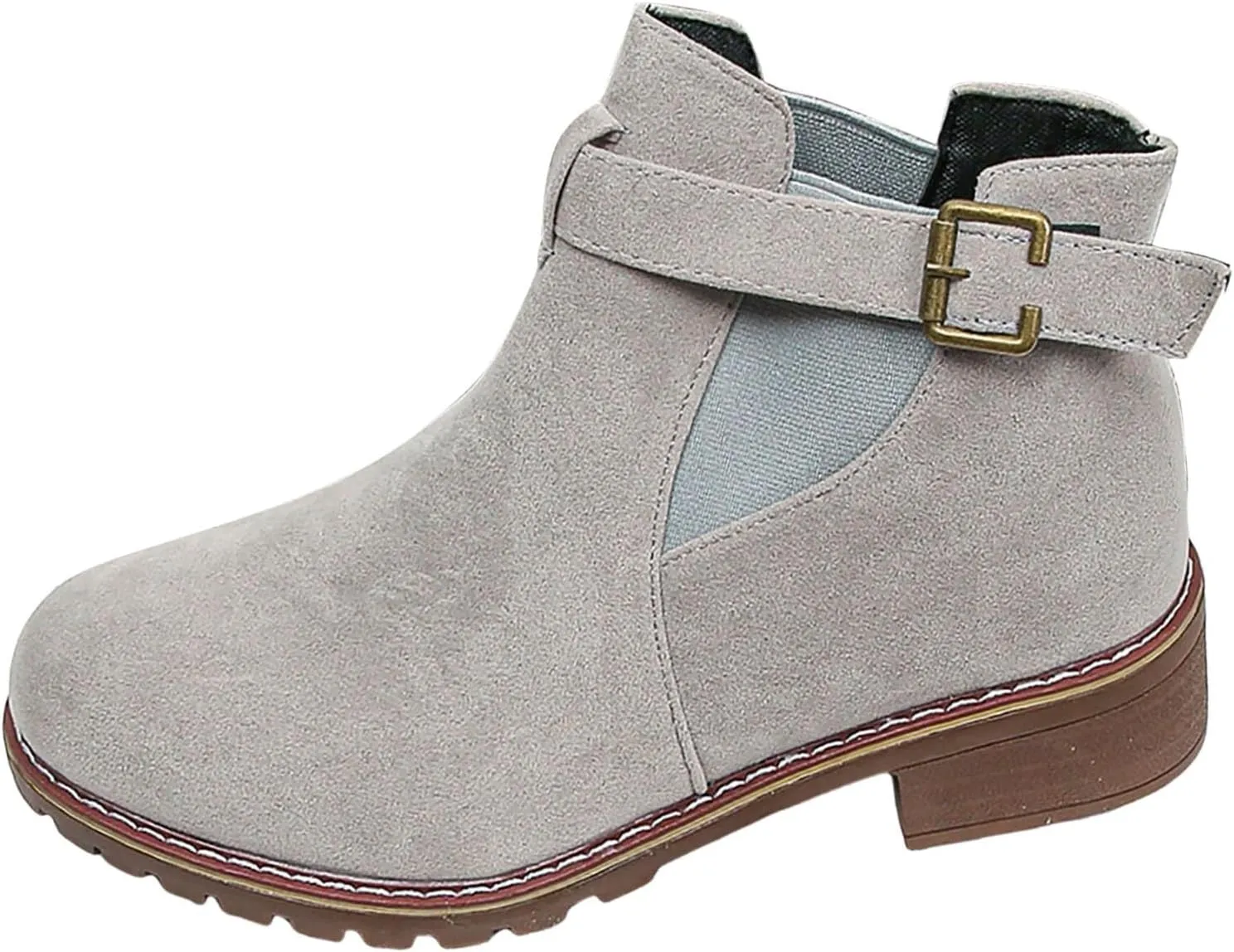 Womens Ankle Boots Round Toe Low Heel Comfort Elastic Booties Casual Dress Fall Short Short Boots with Buckle Strap