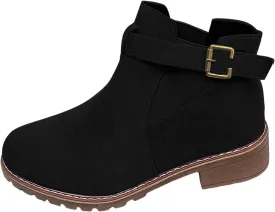 Womens Ankle Boots Round Toe Low Heel Comfort Elastic Booties Casual Dress Fall Short Short Boots with Buckle Strap