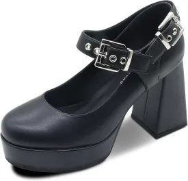 Women's Closed Toe Chunky Platform Block Heels Ankle Strap Goth Mary Janes Shoes