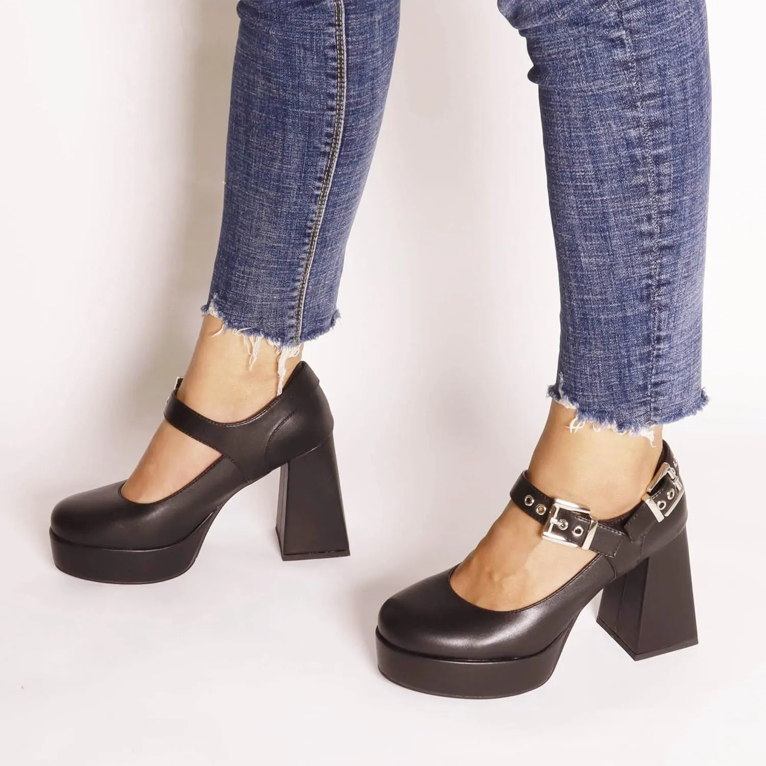 Women's Closed Toe Chunky Platform Block Heels Ankle Strap Goth Mary Janes Shoes
