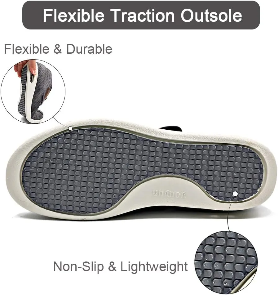Women's Comfy Diabetic Shoes with Arch Support for Edema Swollen Feet Breathable Mesh Sneakers Lightweight Adjustable Strap Plantar Fasciitis Slippers